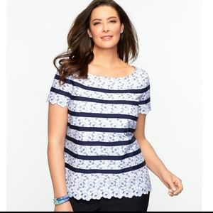 Talbots Blouse Lace Eyelet Floral Embroidered 12 Petite